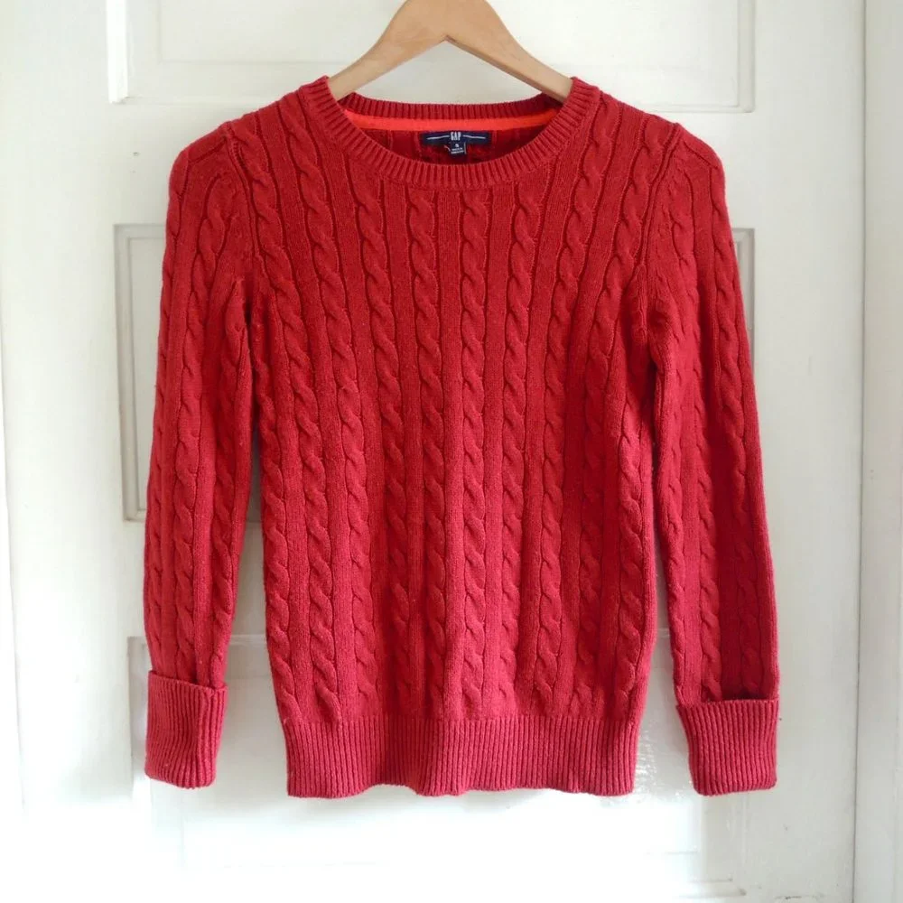 GAP Soft Red Cable Angora Blend Crew Neck Sweater S